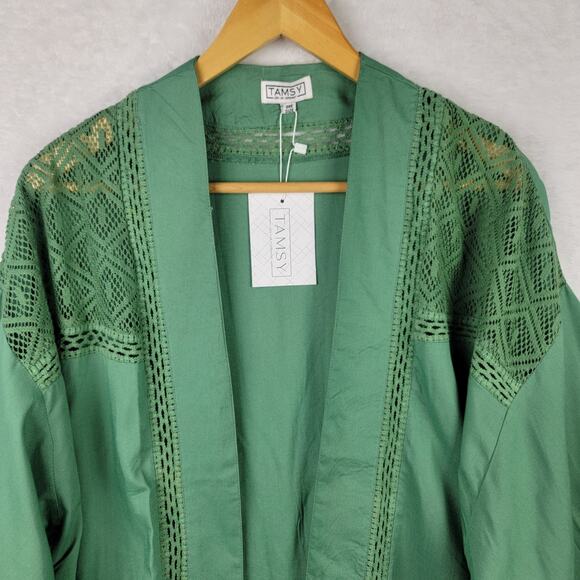 Bohemian Cardigan OS Kimono Sleeves Crotchet Open Front Green Cover Up Casual - Picture 2 of 10